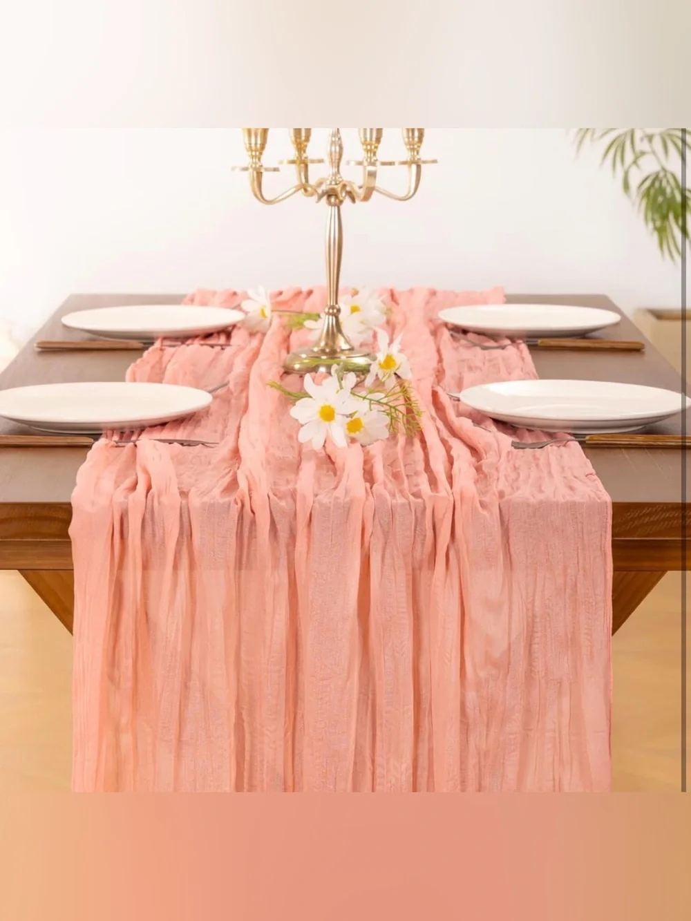 Peach Ruffled Table Runner (2)- Elegant Home Dining Accent